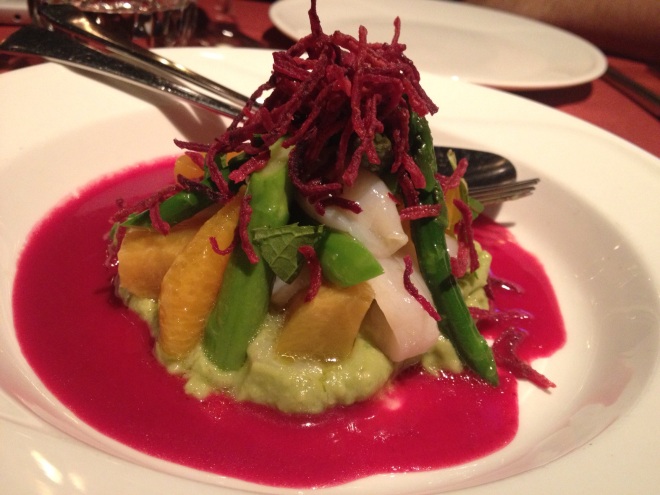 One of the Mount-Royal Salads at Le Filet: Scallops, Avocado, Orange and Beets- Photo by Kim Gradek